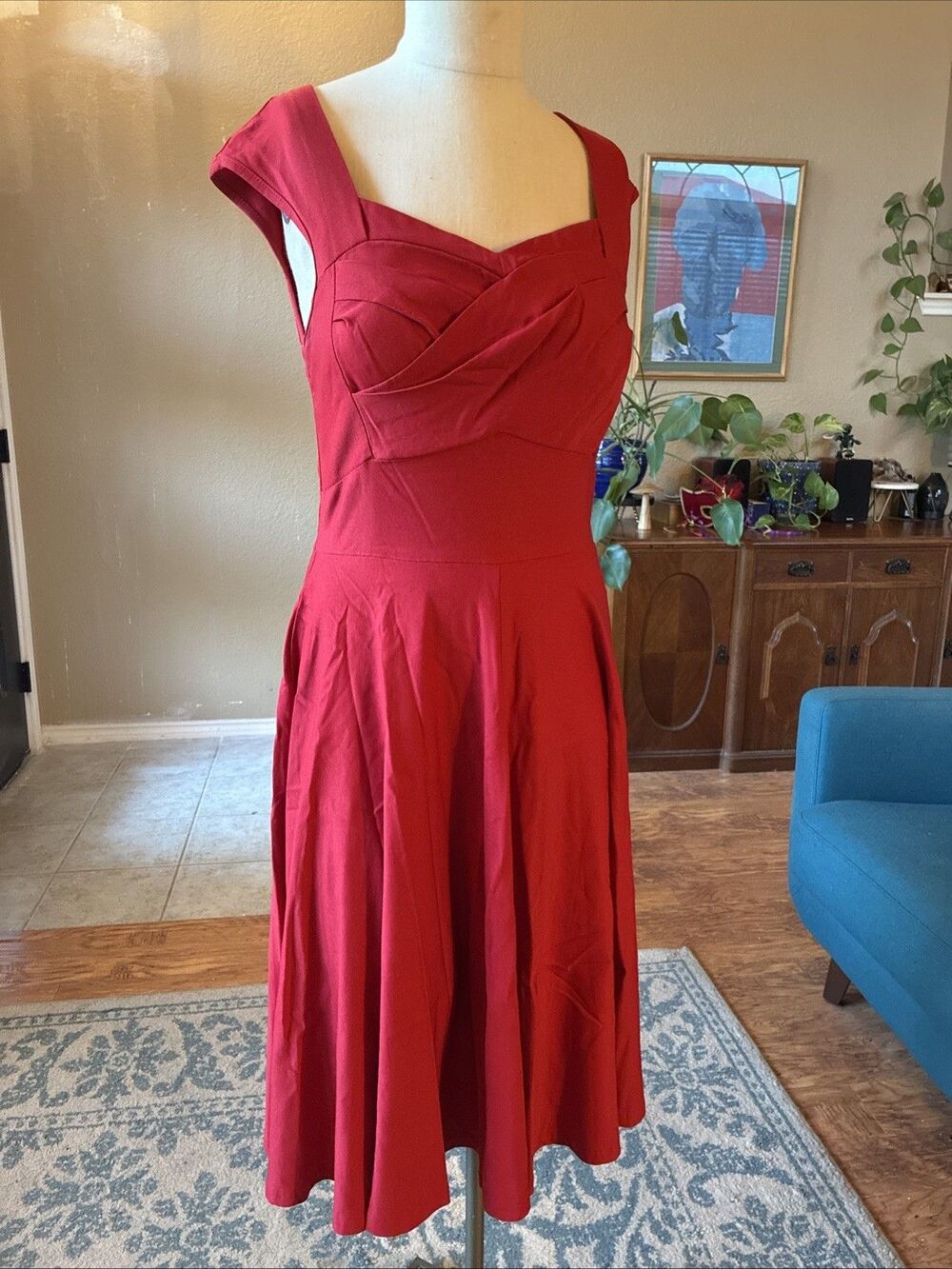 MUXXN Women's Vintage 1950s Midi A-Line Swing Sleeveless Medium Red Rockabilly
